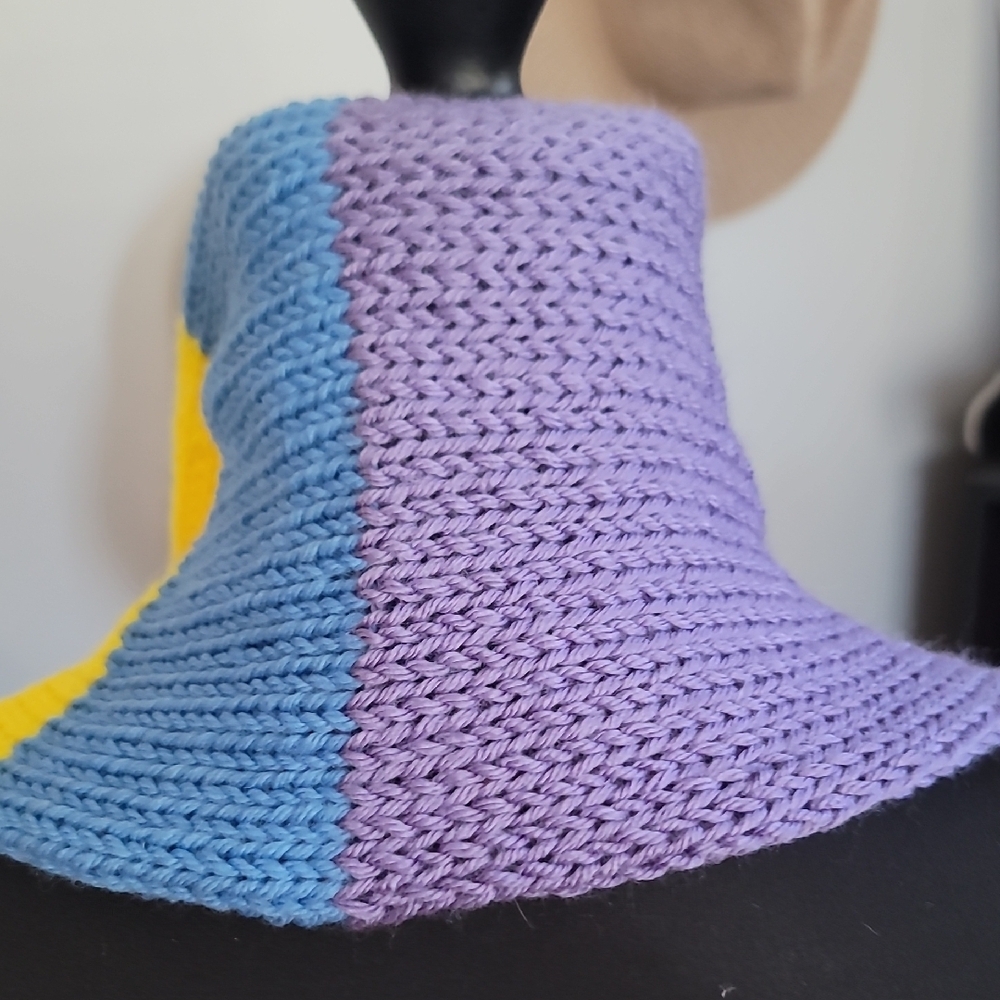 Multicolor Knit Scrap Yarn Scarf with Pom Poms - Picture 5 of 5
